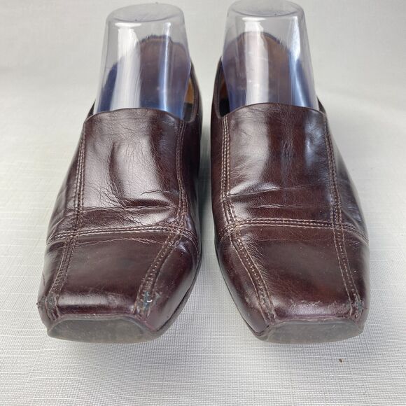Paul Green Munchen Brown Leather Stitched LOAFERS! Square Toe Women's Sz 5 - Picture 5 of 13